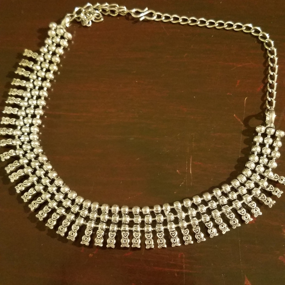 Silver emo gothic ball choker necklace